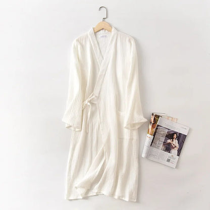 Mousseline Japanse Kimono Robe - Ademende Badjas, Biologisch Katoen, Stijlvolle Loungewear voor Vrouwen en Mannen in de Herfst en Lente