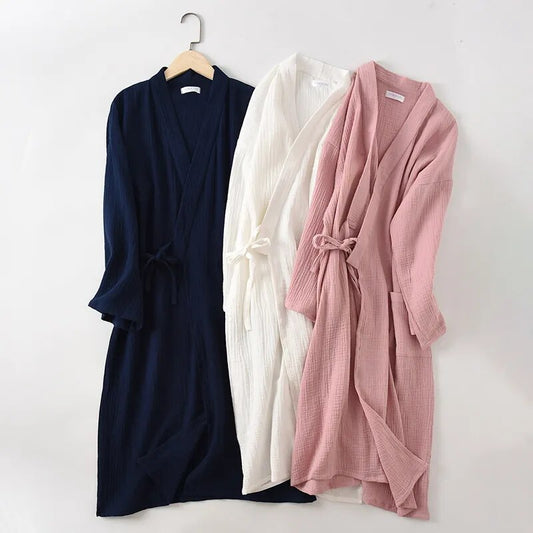 Mousseline Japanse Kimono Robe - Ademende Badjas, Biologisch Katoen, Stijlvolle Loungewear voor Vrouwen en Mannen in de Herfst en Lente
