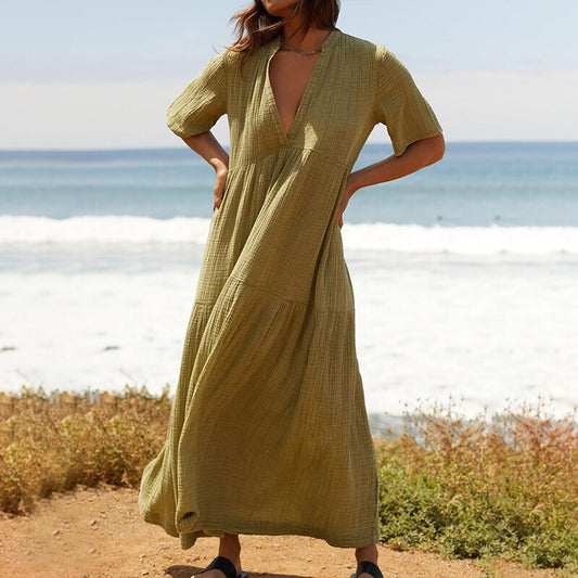 100% Mousseline Katoen Dames Jurk - Zeer comfortabele zomerjurk, elegante party kleding & veelzijdige strandjurk voor dames.